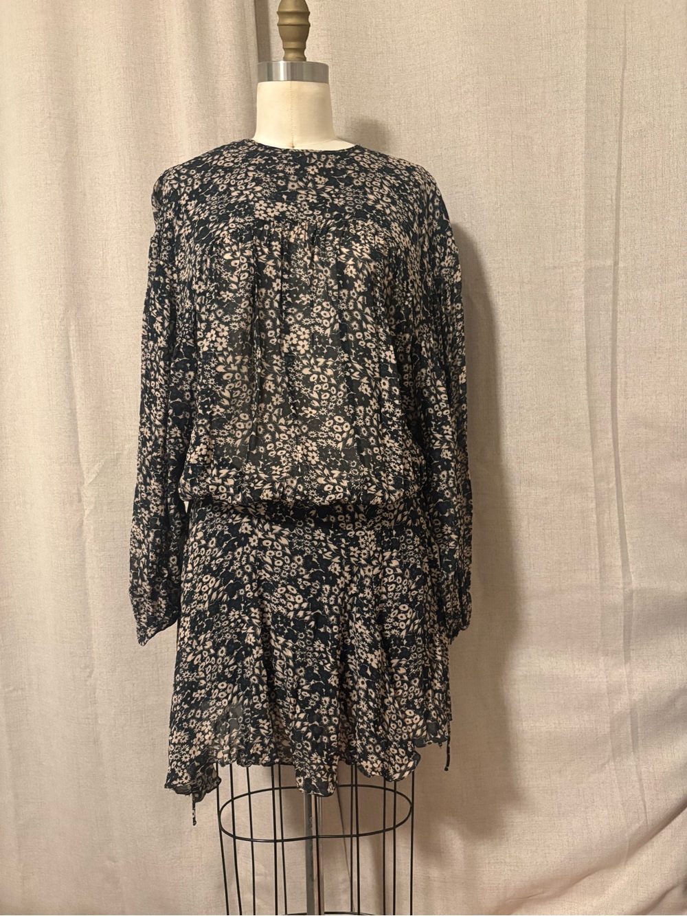 Isabel Marant Etoile Mini Floral Drop-Waist Dress in Black and Cream Size 36